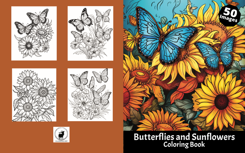 Butterflies and Sunflowers Coloring Book