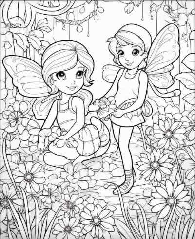 Cute Fairies and Flowers Coloring Book Coloring Page Sample 1