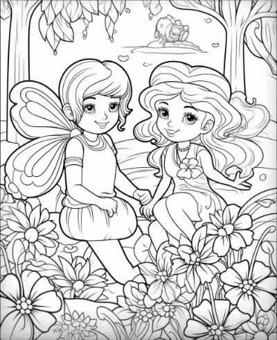 Cute Fairies and Flowers Coloring Book Coloring Page Sample 2