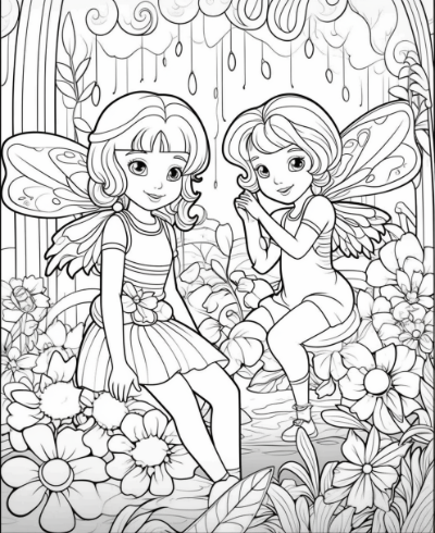 Cute Fairies and Flowers Coloring Book Coloring Page Sample 4